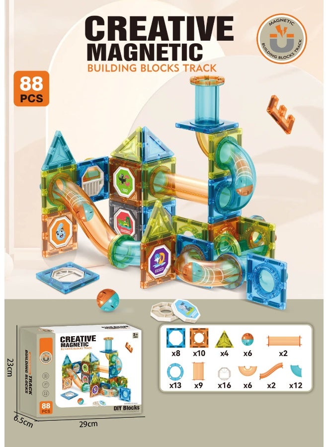 Magni Mates Creative Magnetic Building Blocks Track Set 88 Pieces – DIY Magnetic Tiles with Ball Run Tubes for Kids STEM Learning, Construction Play and Creative Building - Image 5